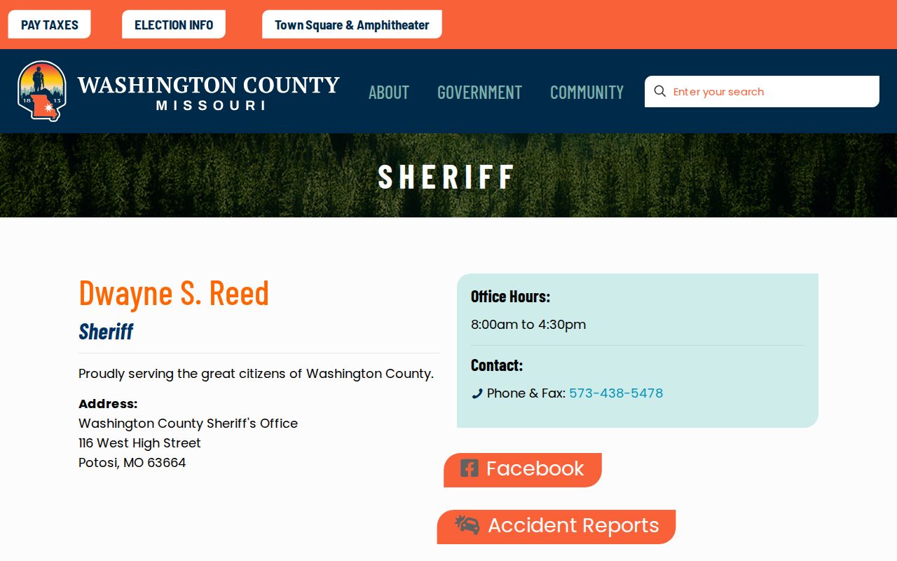 Washington County Sheriff official booking and custody records contact page